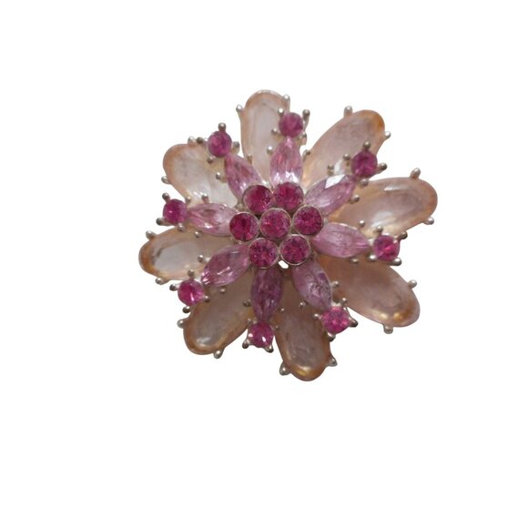unknown Jewelry - Costume Silver Pink "Rhinestone" floral Brooch Pin Jewelry